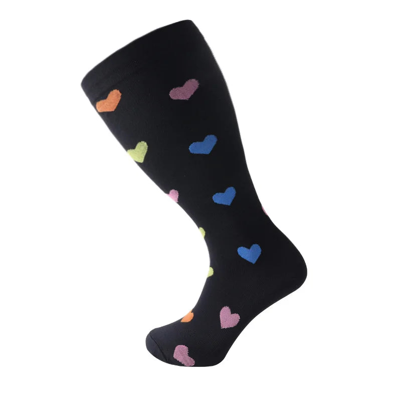 2XL-7XL Plus Size 20-30 mmHg Compression Socks for Women Men Wide Calf Extra Large Knee High Flight Sock for Circulation Support