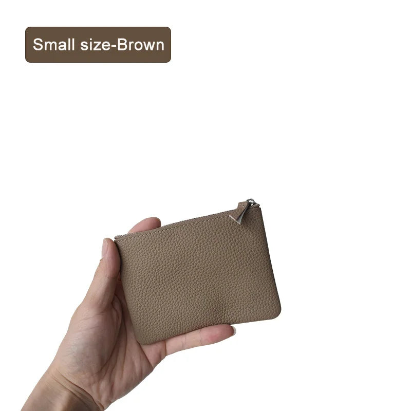 All Genuine Cow Leather Fashion Women Small Wallet For Ladies Zipper Card Purse Key Storage Bag High Quality Short Wallet Female