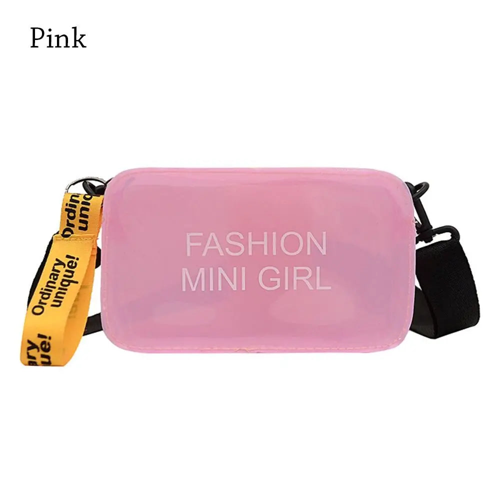 Transparent Laser Crossbody Bag for Women Candy Color Letter Fashion Mini Shoulder Messenger Bag PVC Jelly Small Tote Bag