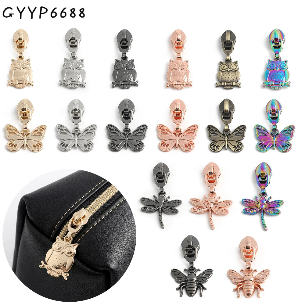10/40/100PCS Owl/Dragonfly/Bee/Butterfly Shape 5# Nylon Zipper Sliders For Decorative Zipper Tab Bags Pocket Sewing Accessories