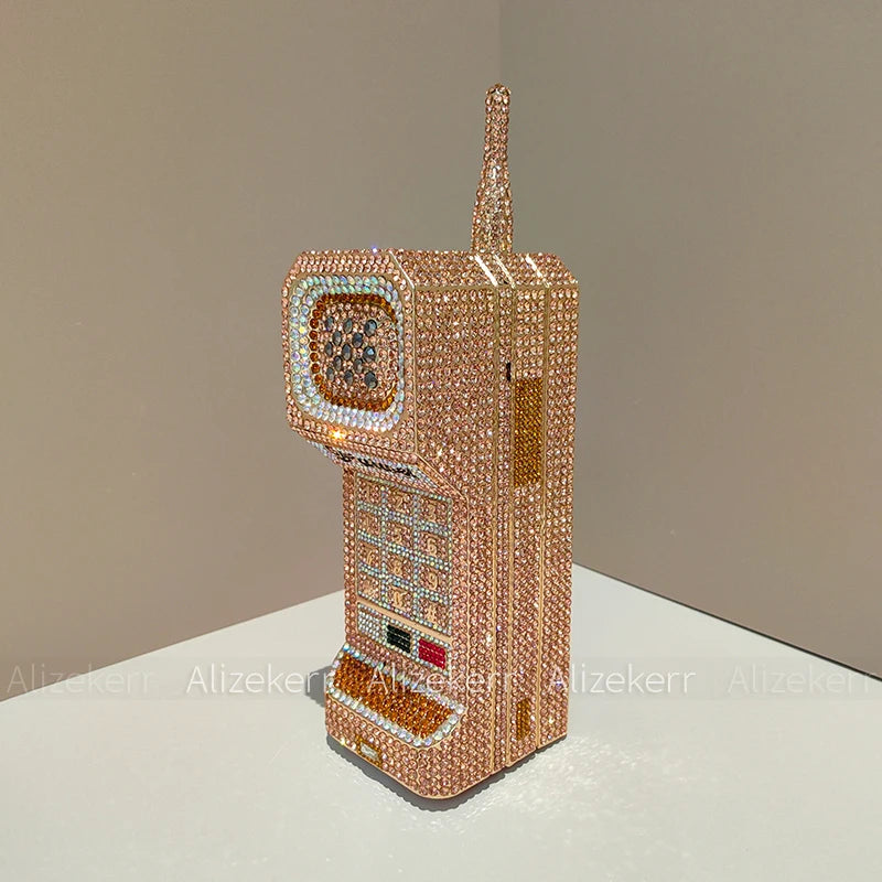 Alizekerr Cellphone Shaped Diamond Evening Bags Women 2025 Gorgeous Bling Rhinestone Metallic Purses And Handbags Wedding Party