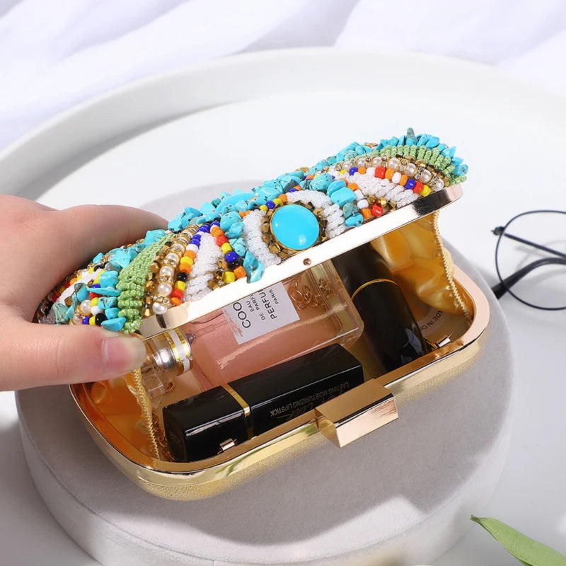 New color beaded bag fashion evening dress bag party reception bag ladies one shoulder sling reception bag holiday gift bag