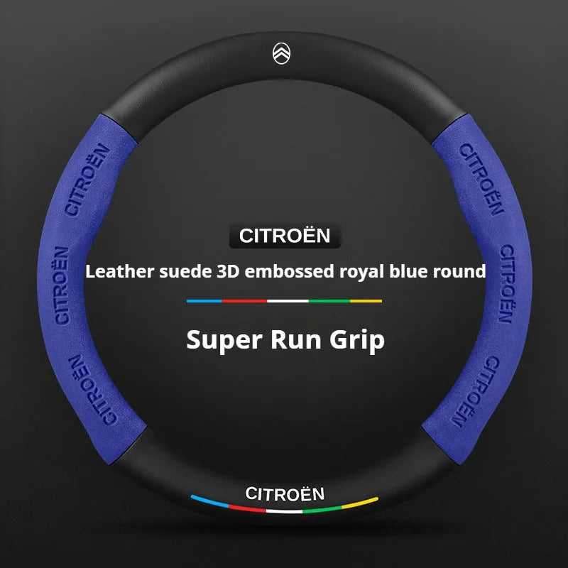 For Citroen C1 C2 C3 C4 C5 C6 VTS Xsara C-Crosser Berlingo Jumpy Carbon fiber Suede Car Steering Wheel Cover Auto Accessories
