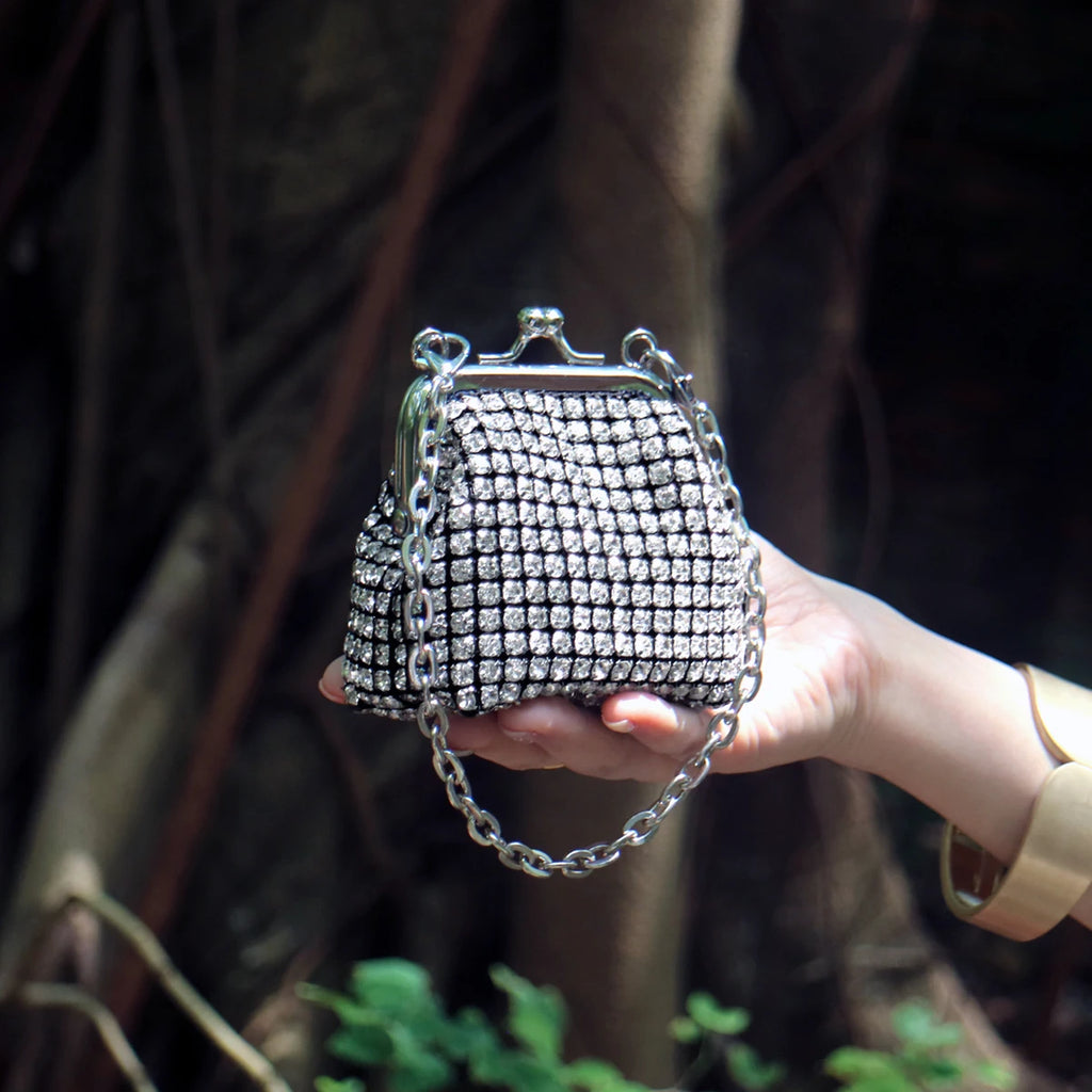 Mini Small Bag Shiny Rhinestone Coin Purse Short Chain Coin Bag handmade Small Card Bag handmade Woman's purse handmade bag