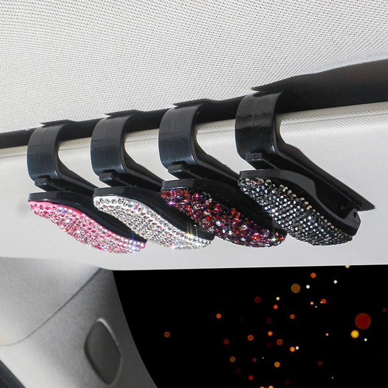 Rhinestone Sun Visor Mount Sunglasses Clip Holder Portable Car Crystal Bracket Decoration Accessories