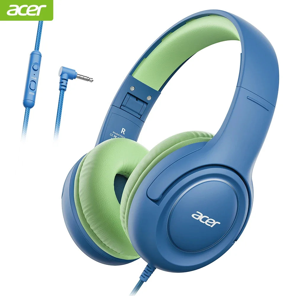 Acer Kids Headphones with Cord for School Over-Ear 85/94dB Volume Limiter 3.5mm Jack Foldable Stereo Headset for Toddlers