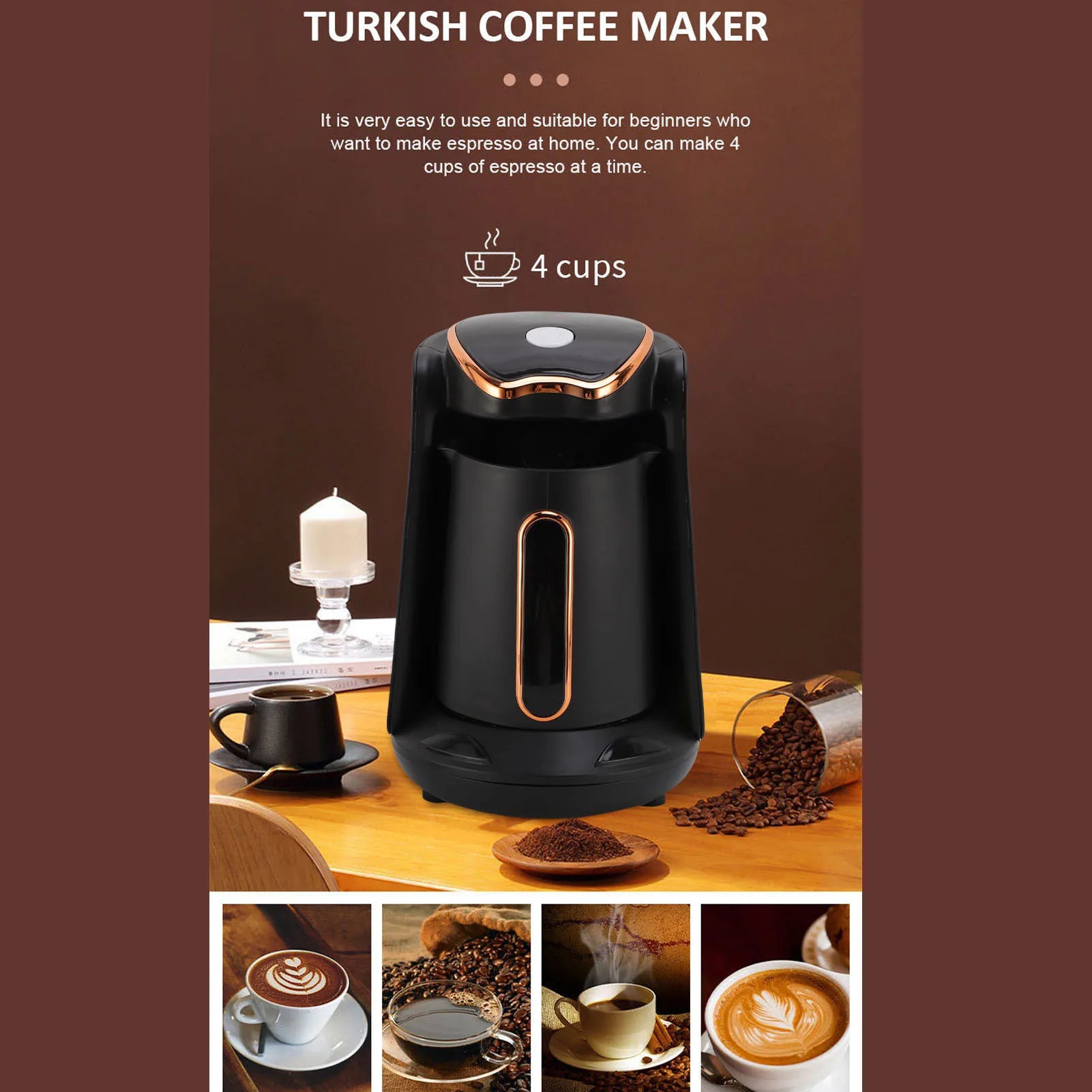 Turkish Coffee Maker 600W 4 Cups Anti Overflow Anti Dry Burning Portable Turkish Coffee Machine for Home Automatic Coffee Maker