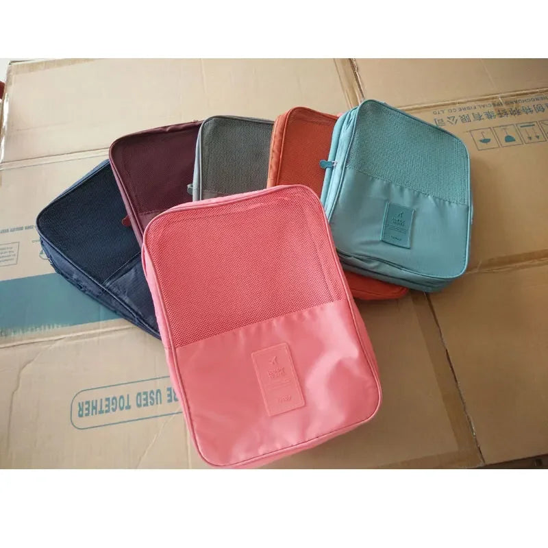 Portable Waterproof Travel Shoes Bag Three Pairs Storage Double Pouch Pocket Packing Cubes Handle Nylon Zipper Bag