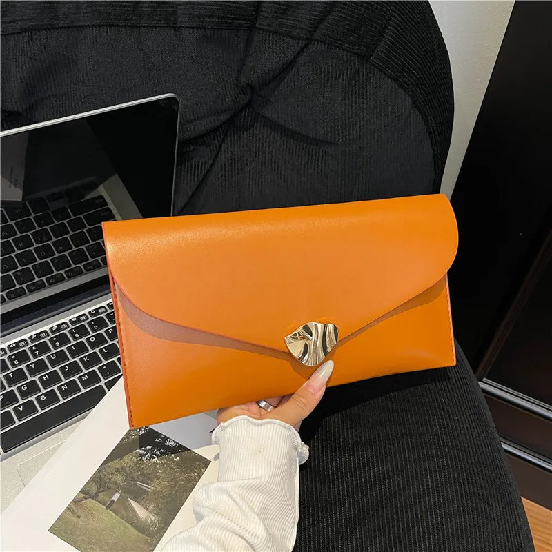 New Fashion Women Large Capacity Envelope Clutch Bag Solid Color Casual Simple Handbag