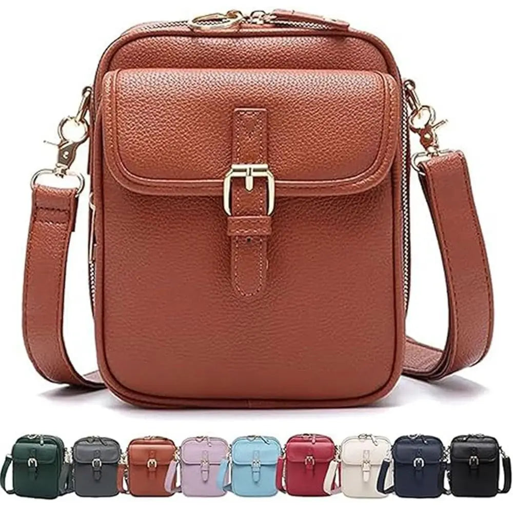 Leather Women Messenger Bag Large Capacity Anti-theft Crossbody Leather Bag Vintage with Adjustable Removable Strap