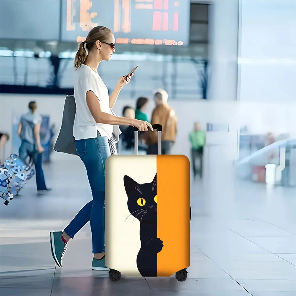 1PC Minimalist Black Cat Peep Print Luggage Cover for luggage sizes 18 – 32 inches; dust and elastic travel accessories to ef