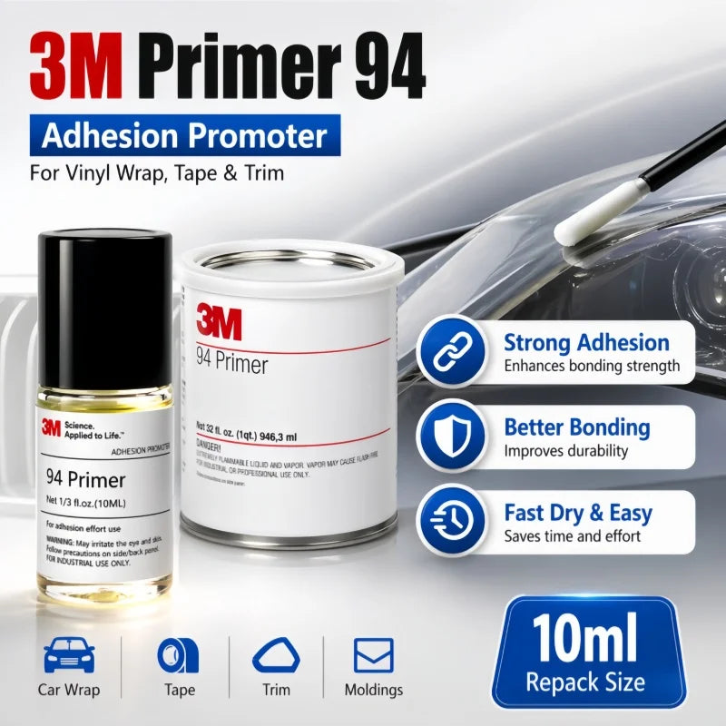 Original 3M Primer 94 Adhesion Promoter 10ml Repack Strong Bonding for Car Wrap Tape Plastic Metal Surface