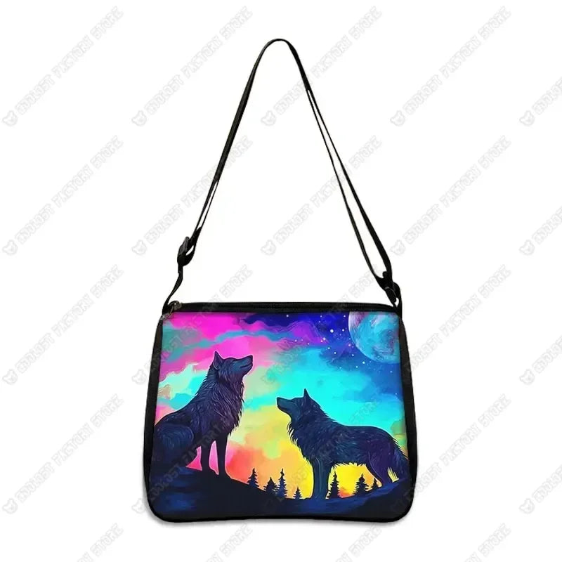 Howling Wolf Under The Moonlight Handbags Baby Wolf Messenger Bag Cool Howling Wolf Shoulder Bag Crossbody Bag Phone Holder