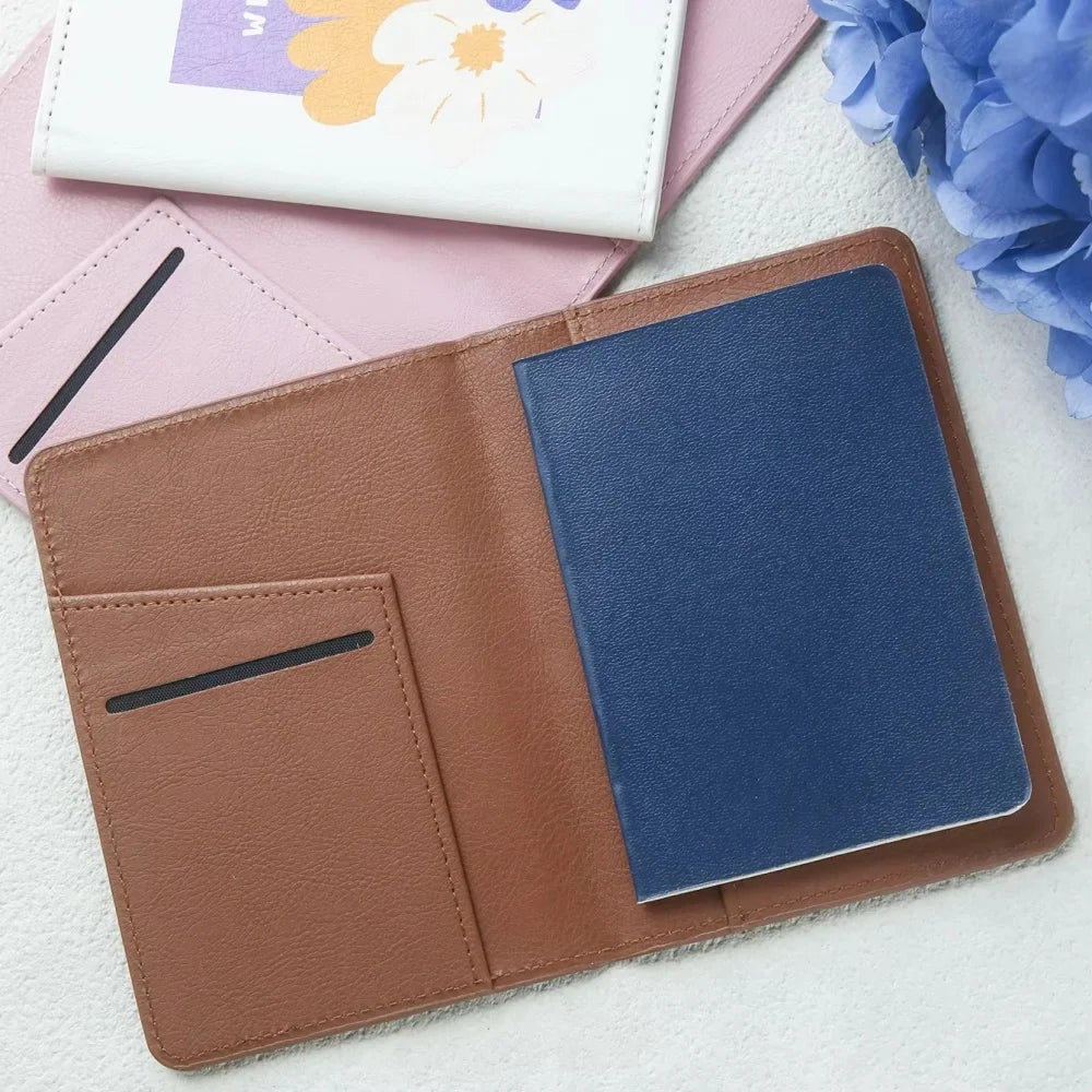 Personalized Floral Print Vegan Leather Passport Cover With Customized Name, Textured Flower Pattern Passport Holder