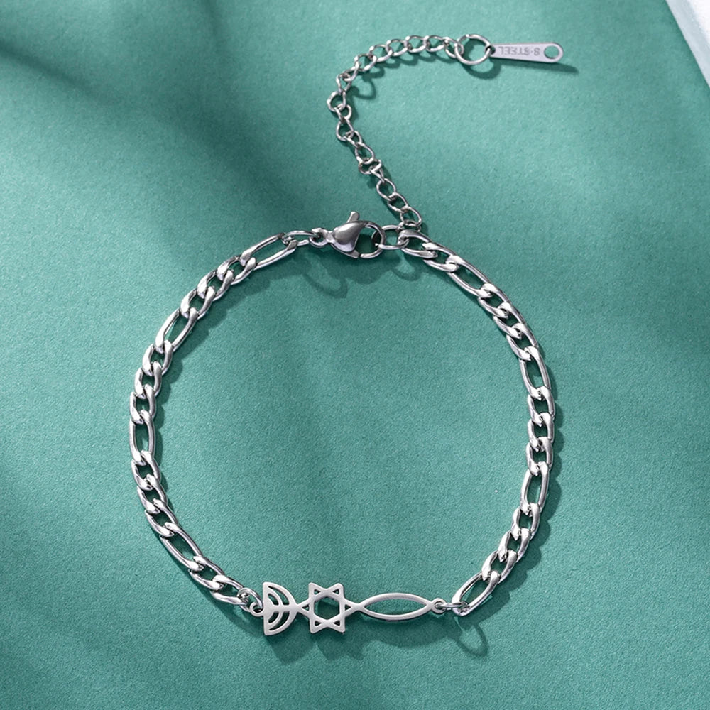 Dawapara Messianic Seal of Jerusalem Bracelet Jewish Star of David Menorah Religious Judaism Hanukkah Gifts Stainless Steel