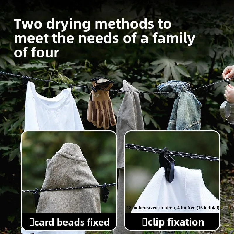 Portable Travel Clothesline with 16 Clips Retractable Windproof Drying Line for Outdoor Camping Hotel Laundry Compact Storage
