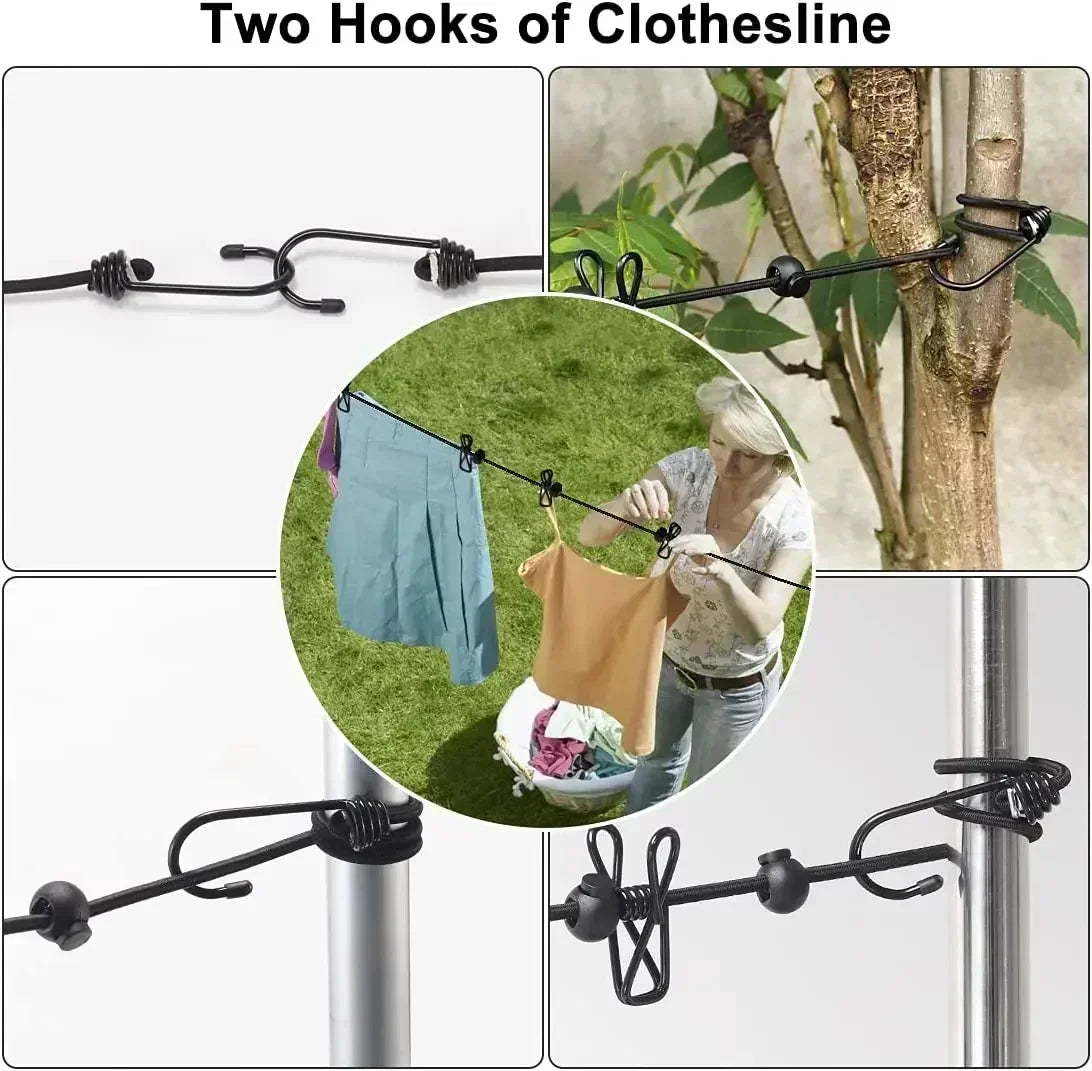 Adjustable 1.8m Retractable Clothesline with 12 Clips for Laundry and Camping  tendedero camping Clothesline with 12 Clips