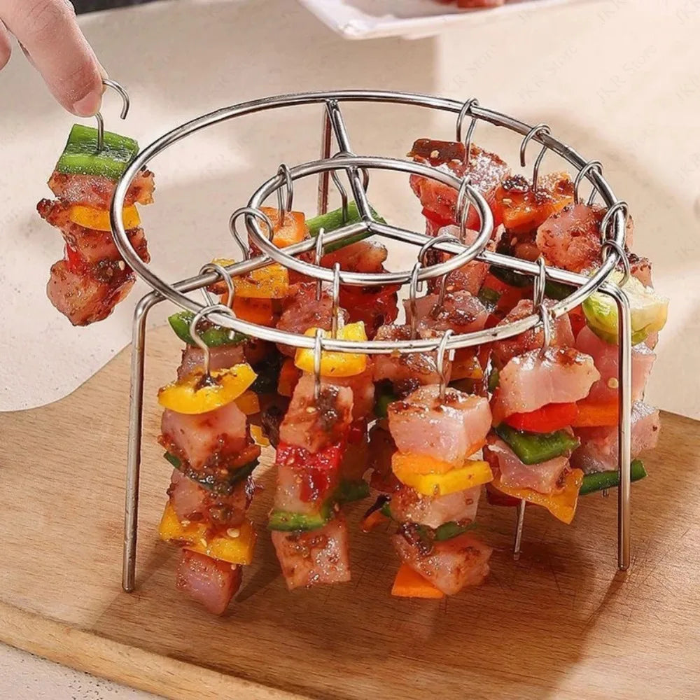Detachable Vertical Grill Skewer Holder Stainless Steel Support Frame Suitable for 12/24 Barbecue Skewers for Air Fryers Use