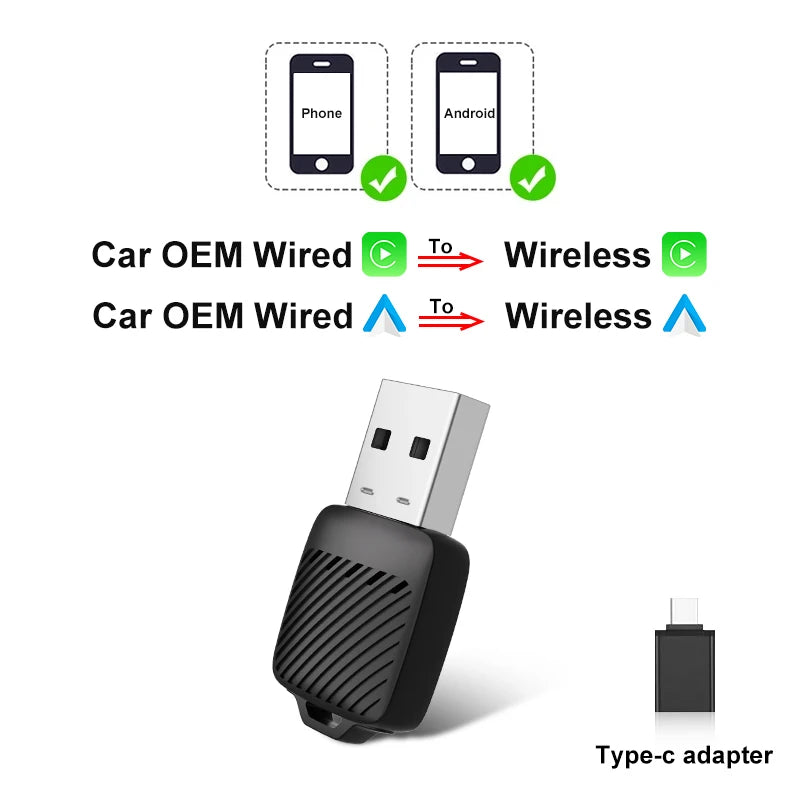 FLIXIVI 2 in 1 Interface Wireless CarPlay/Android Auto Wireless USB/TYPE-C Adapter Smart Mini Box Plug Fast Connect Universal
