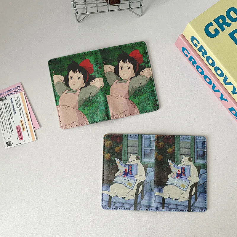 Japanese Animated Passport Cover Passport Wallet Travel Essentials Women Air Ticket Credit Card Holder Passport Protective Case