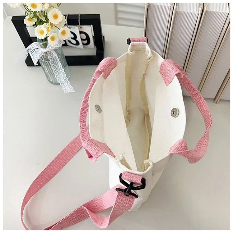 Custom Printed Solid Color Canvas Crossbody Shoulder Bag for Women Foldable and Reusable Multifunctional Shopping Handbag Purses