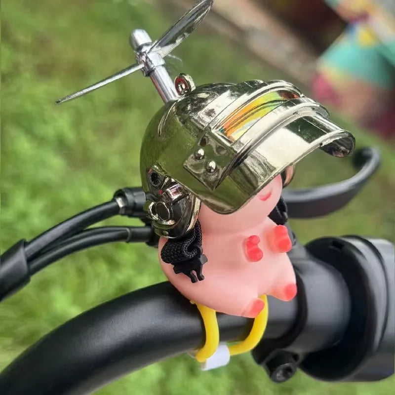 Pink Pig with Helmet Propeller Cute Little Wind-breaking Duck Road Bike Motor Helmet Riding Cycling Car Cute Ornament Decor