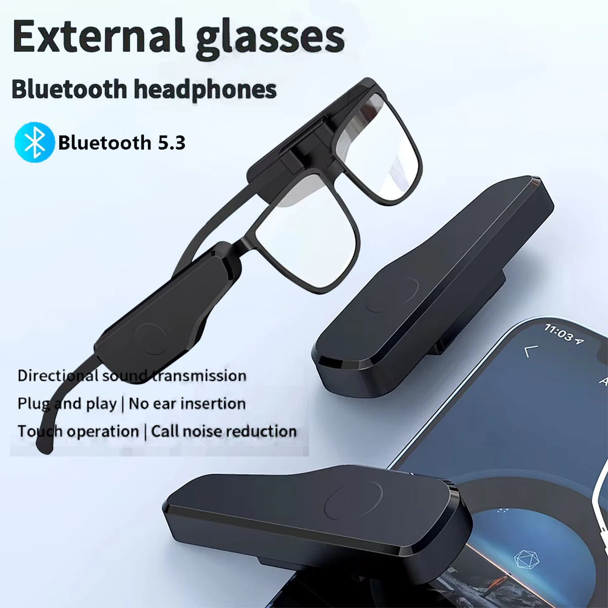 Wireless Headphones for External Glasses Headphones Bluetooth 5.3 Stereo Headset Noise Reduce Handsfree Call Touch Headset