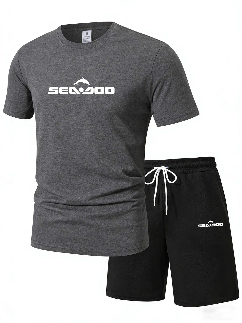 Sea Doo Seadoo Moto Printed Men's Running T-Shirt And Shorts Set Casual Elastic round Neck Sports Suit Quick Dry Comfortable
