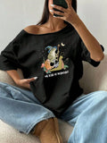100% Cotton Plus Size Frog Witch Snail Skull Graphic Print Shoulder Loose Print T-Shirt Oversized Y2K Style Graphic Tees Wome