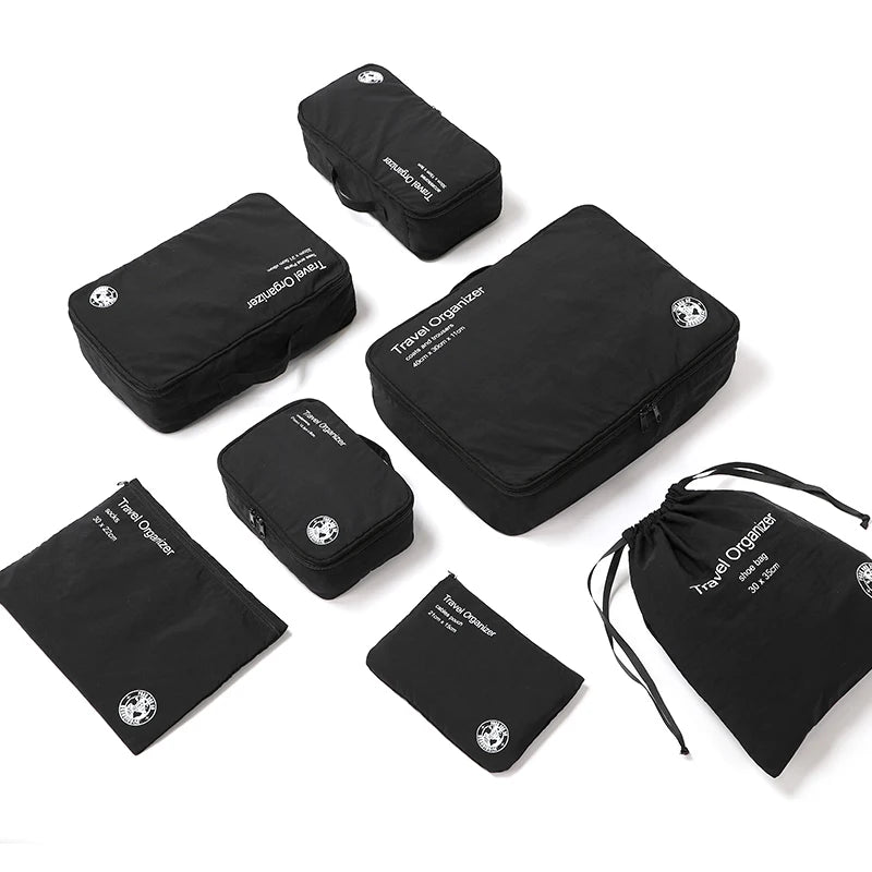 7Pcs Travel Organizer Storage Bag Set, Suitcase Packing Cubes, Portable Wardrobe, Luggage, Clothes, Underwear, Shoe Tidy Pouch