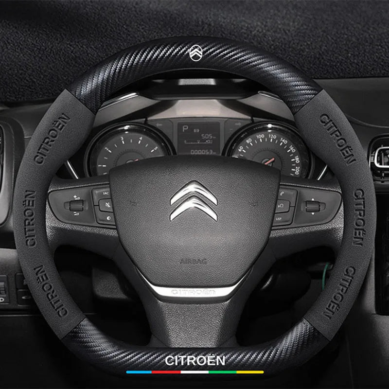 For Citroen C1 C2 C3 C4 C5 C6 VTS Xsara C-Crosser Berlingo Jumpy Carbon fiber Suede Car Steering Wheel Cover Auto Accessories