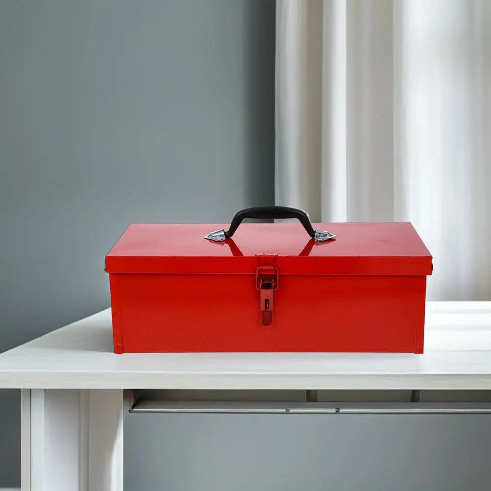 Red Metal Toolbox Thickened Iron Small Portable Tool Storage Organizer Chest Case for Home Garage Rv Truck Trailer