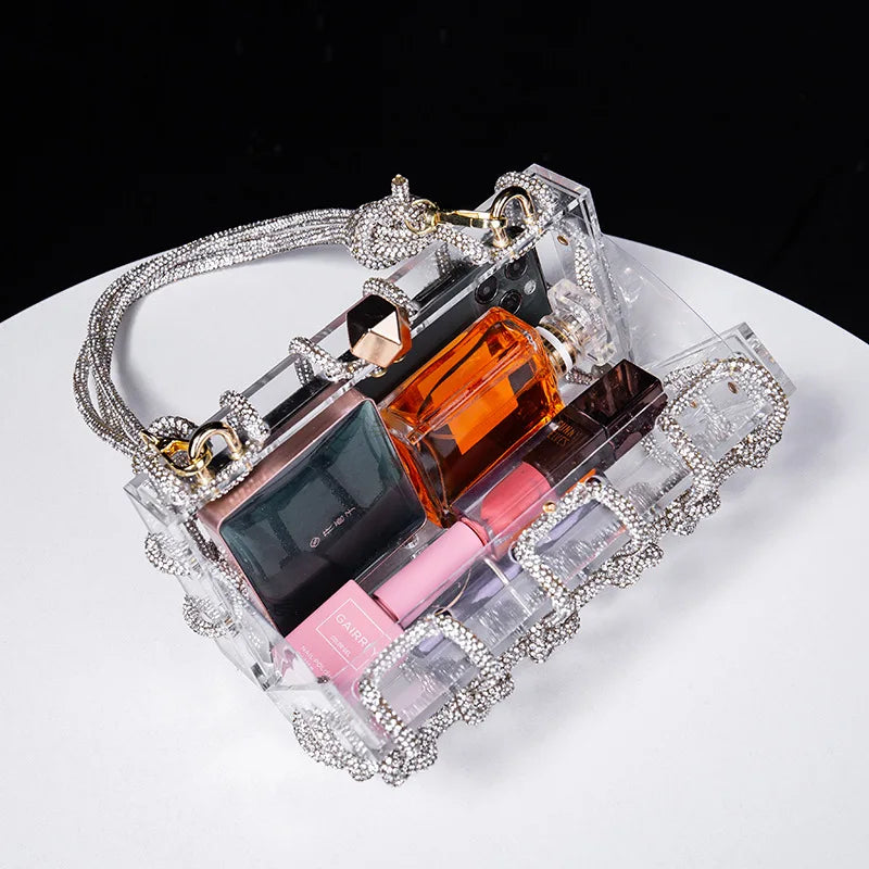 New Diamond Clear Acrylic Box Evening Clutch Bags Women Boutique Woven Knotted Rope Rhinestone Purses And Handbags Wedding Party