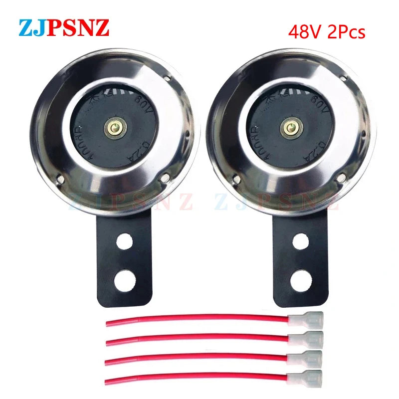 48V 60V Scooter Horn Motorcycle Electric Bike Horn Chrome Plated Loud Speakers For Scooter Moped Dirt E-Bike ATV Waterproof