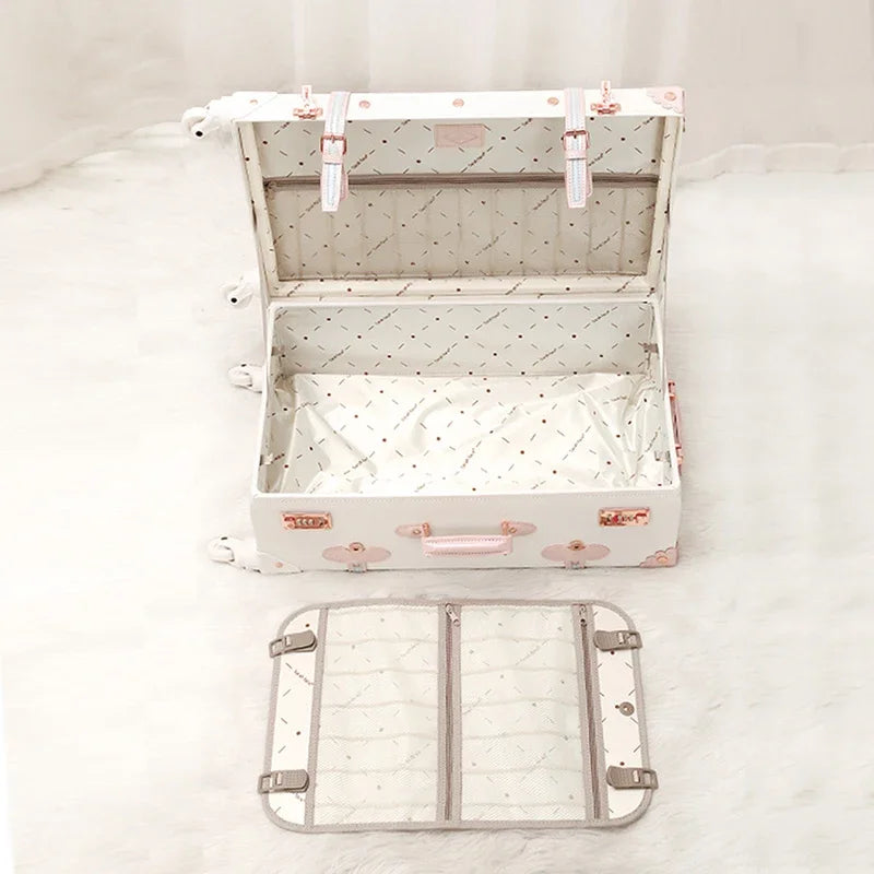 20 "22" 24 "26  Retro Travel Suitcase PU Leather Luggage Set With Wheels Rolling Trolley Case Pink Big Capacity Portable Valise