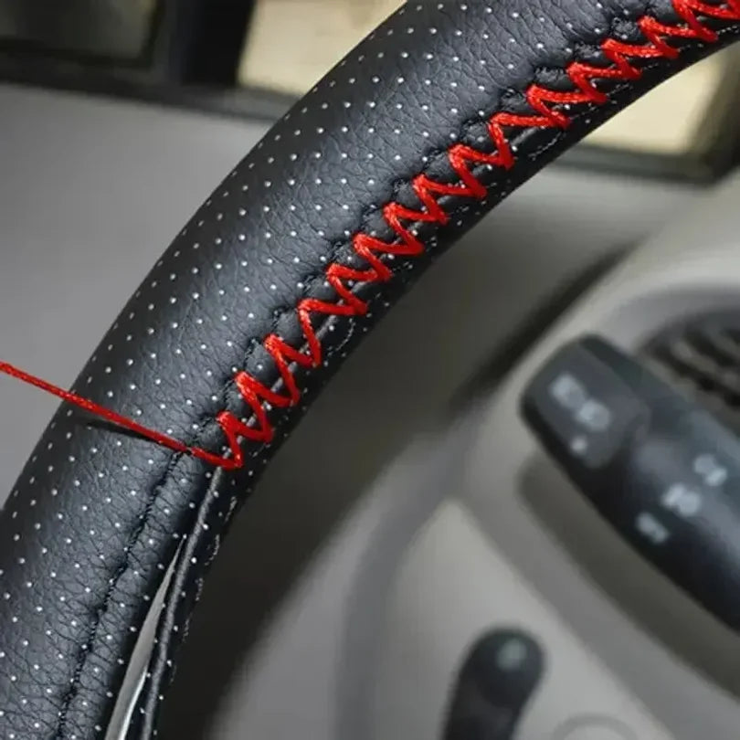 Universal Leather Car Steering Wheel Stitch On Wrap Cover Fit for 38cm 14" DIY Sewing Breathable and Anti Slip Black Grey Beige