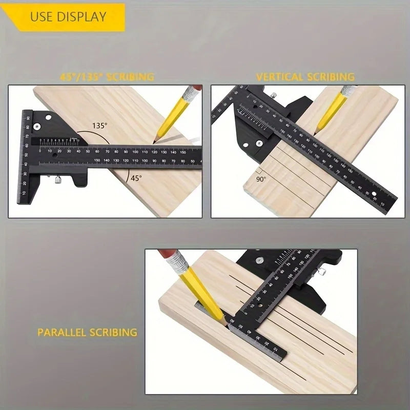 Multifunction 0-280mm Marking Depth T Ruler Measuring Tools Woodworking Sliding Gauge Aluminum Alloy Scribe Woodworking DIY Tool