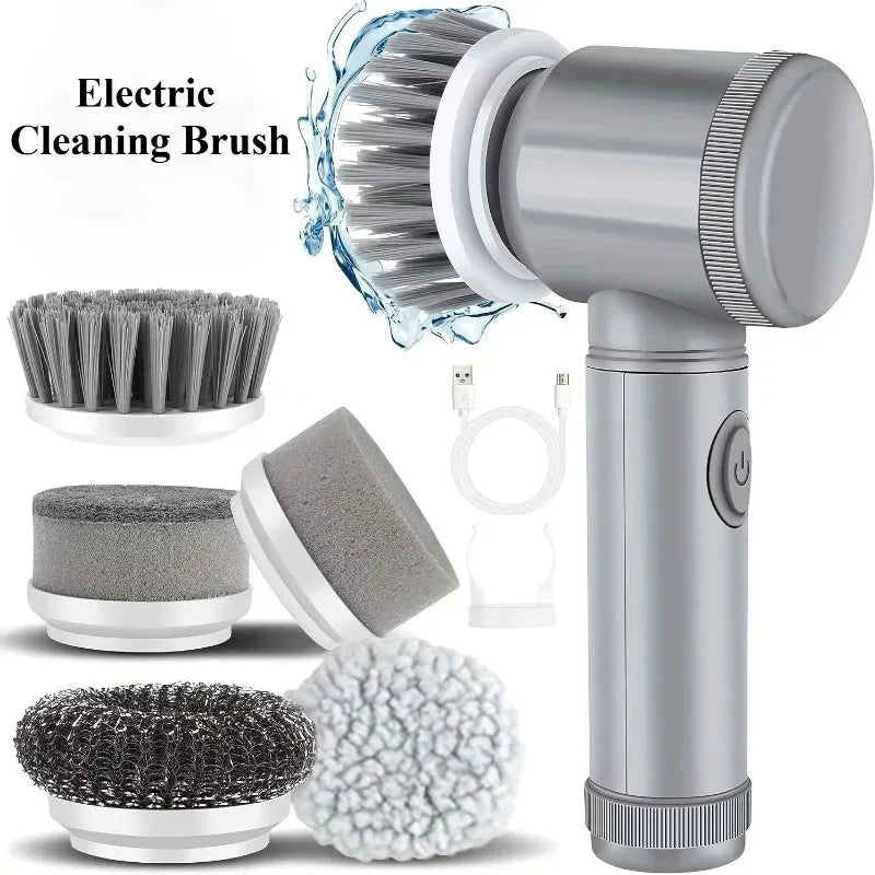 Wireless Electric Spin Brush Cleaner 5-Pack Replaceable Heads Rotating Deep Cleaning Tool for Household Surfaces