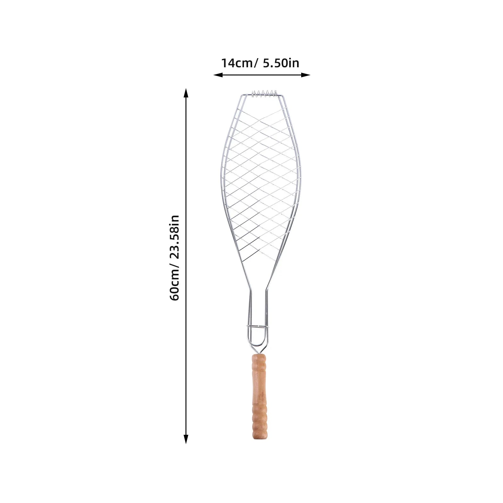 2Pcs Barbecue Grill Net Clip Iron Mesh Nonstick Wooden Handle Outdoor Bbq Tool Fish Grill Basket for Camping Picnic