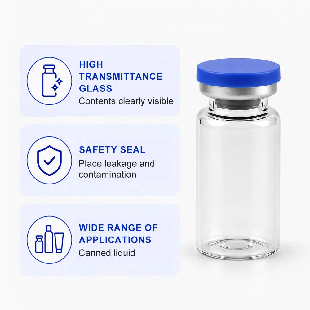 3/5/7/10ml Glass Vials for Injections,Thickened Sterile Empty Vials Sealed with Rubber Stopper for Injections with Sealed Cap