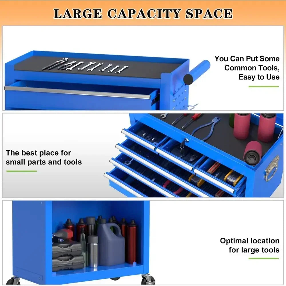 Heavy-Duty Rolling Tool Chest with Removable Cabinet, Lockable Storage Box for Workshops and Garages