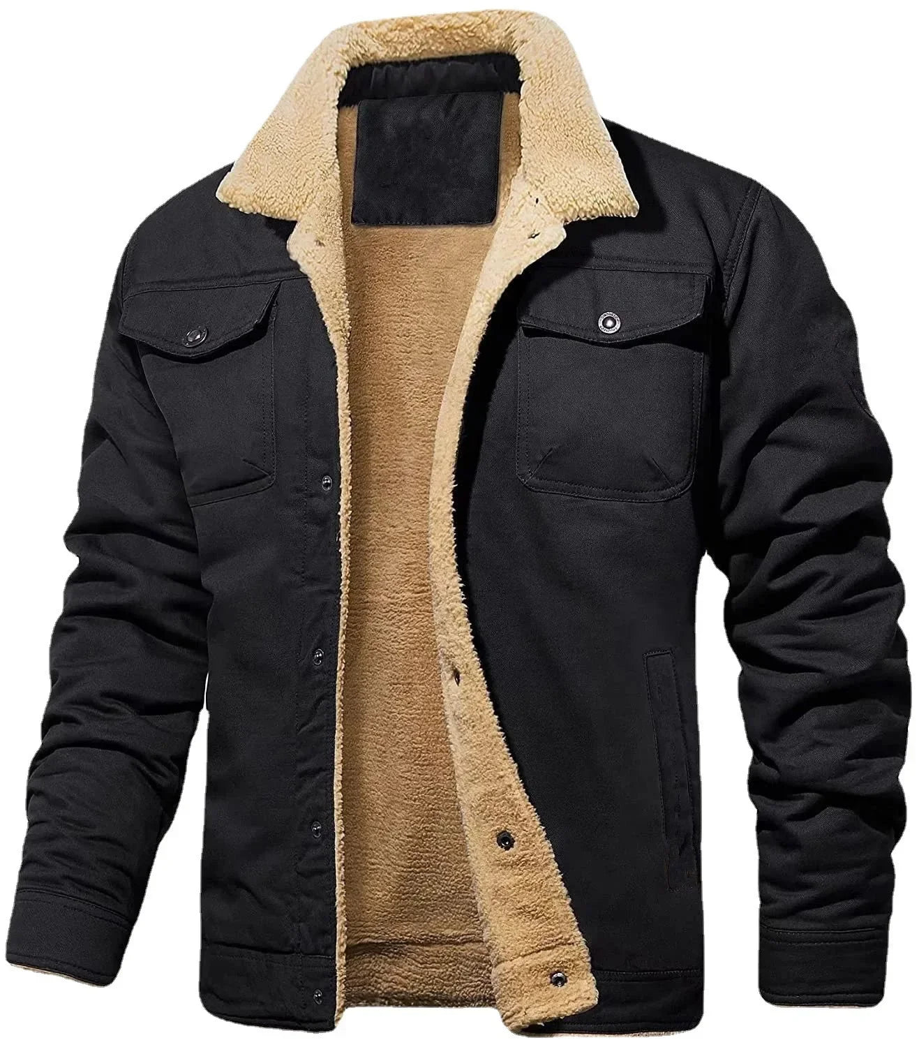 New Winter Men's Bomber Jacket High-quality Plush Thicken Wool Cargo Jackets Lapel Button-up Thick Warm Coat for Men Outwear 5XL