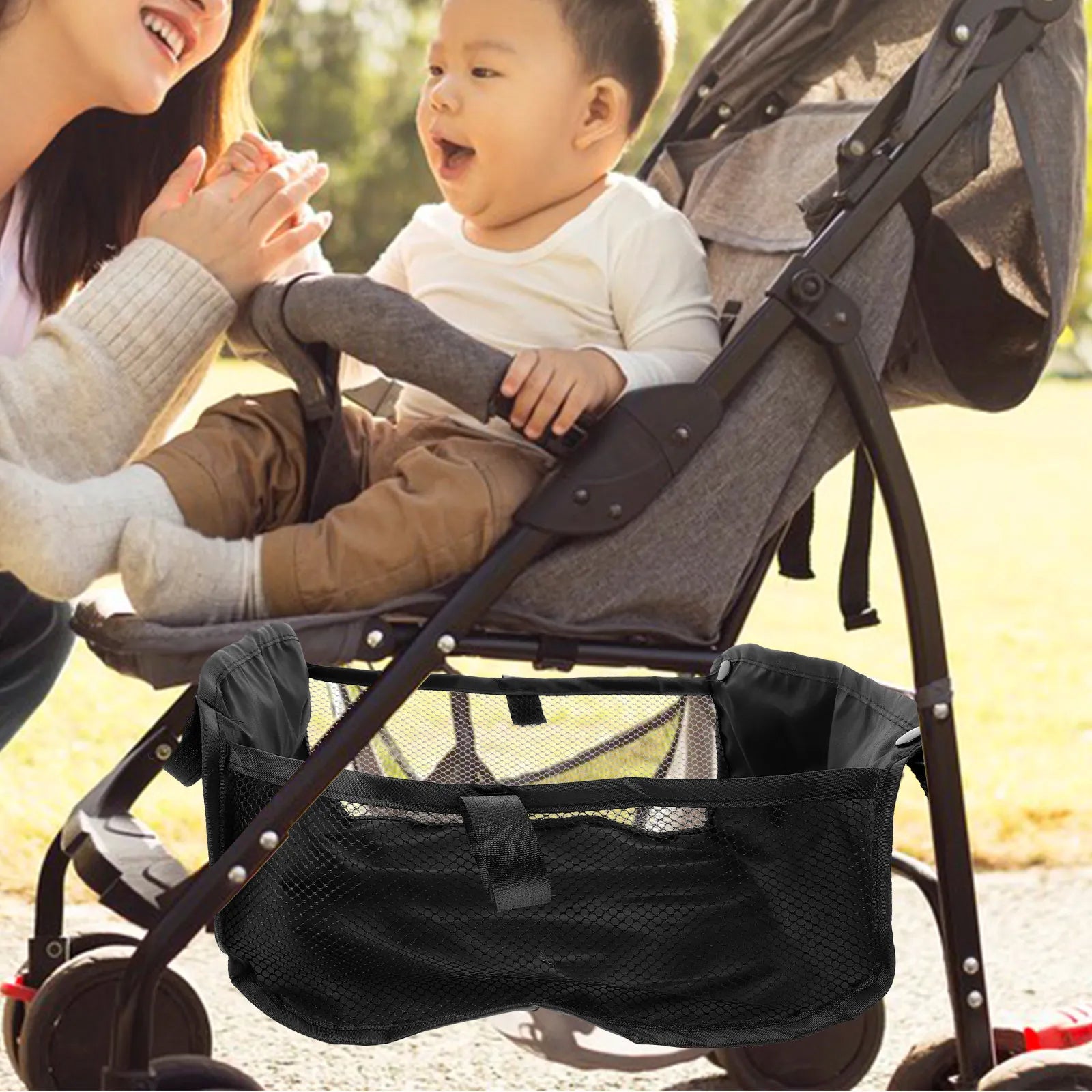 Adjustable Stroller Storage Bag Multi-Function Use Easy Maintenance Wear Resistant Fabric Ideal for Infant Stroller Bottom