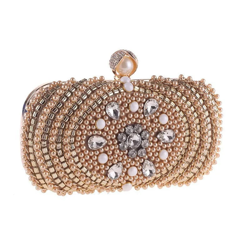Charming fashion womens dinner bag large capacity European and American heavy industry Pearl evening bag girl