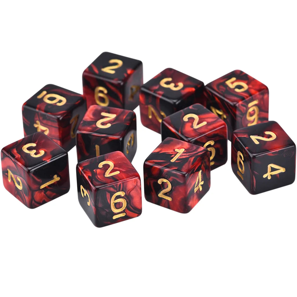 10 Pcs Dices Kit 6 Sided 16mm D6 Red Black Double Colors Acrylic Small for RPG TRPG Tabletop Board Game DND Number Dice Cube Set