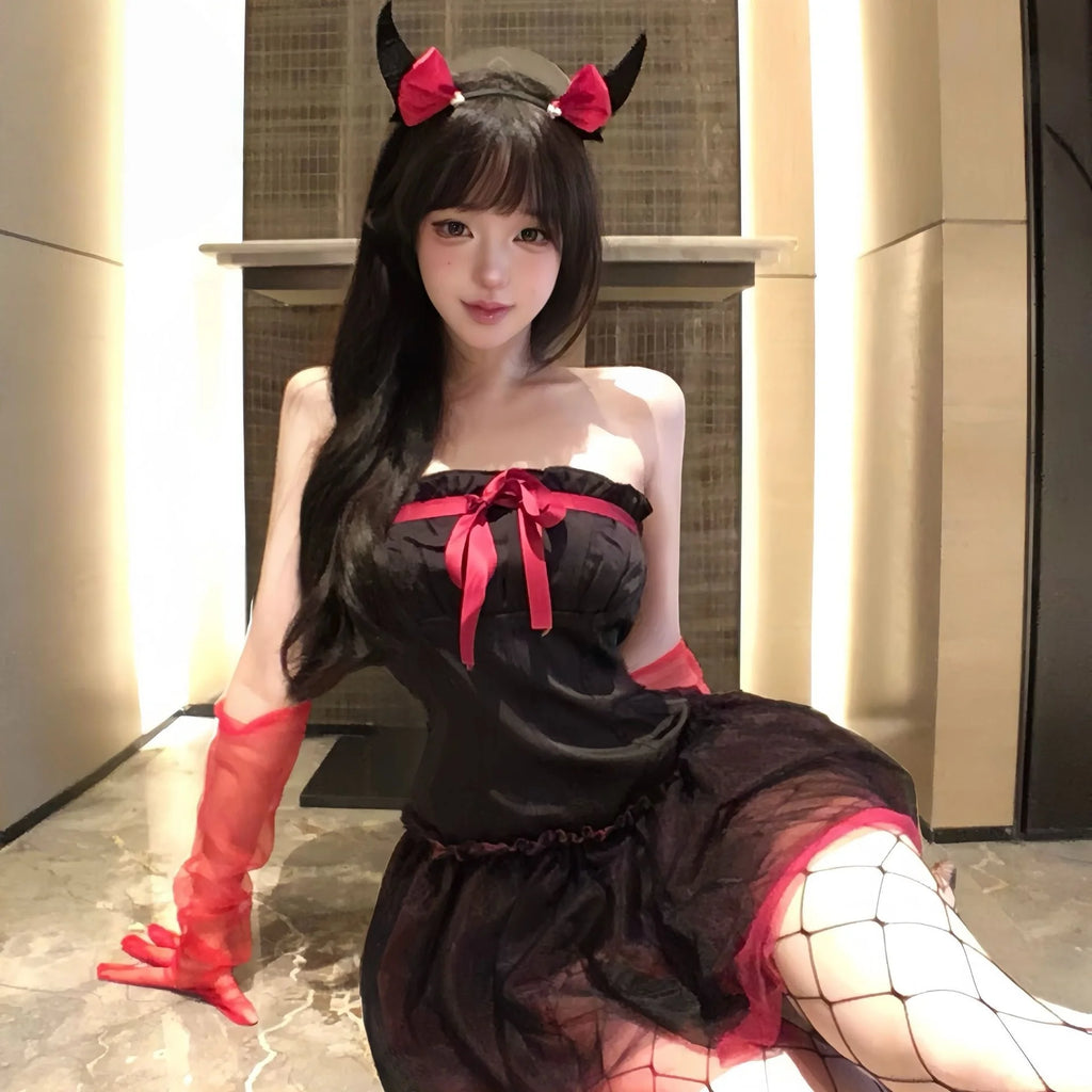 New Year's Outfit Bow Strapless Spicy Girl Suspender Dress Sexy Spicy Girl Lingerie Passionate Role-playing Halloween Set