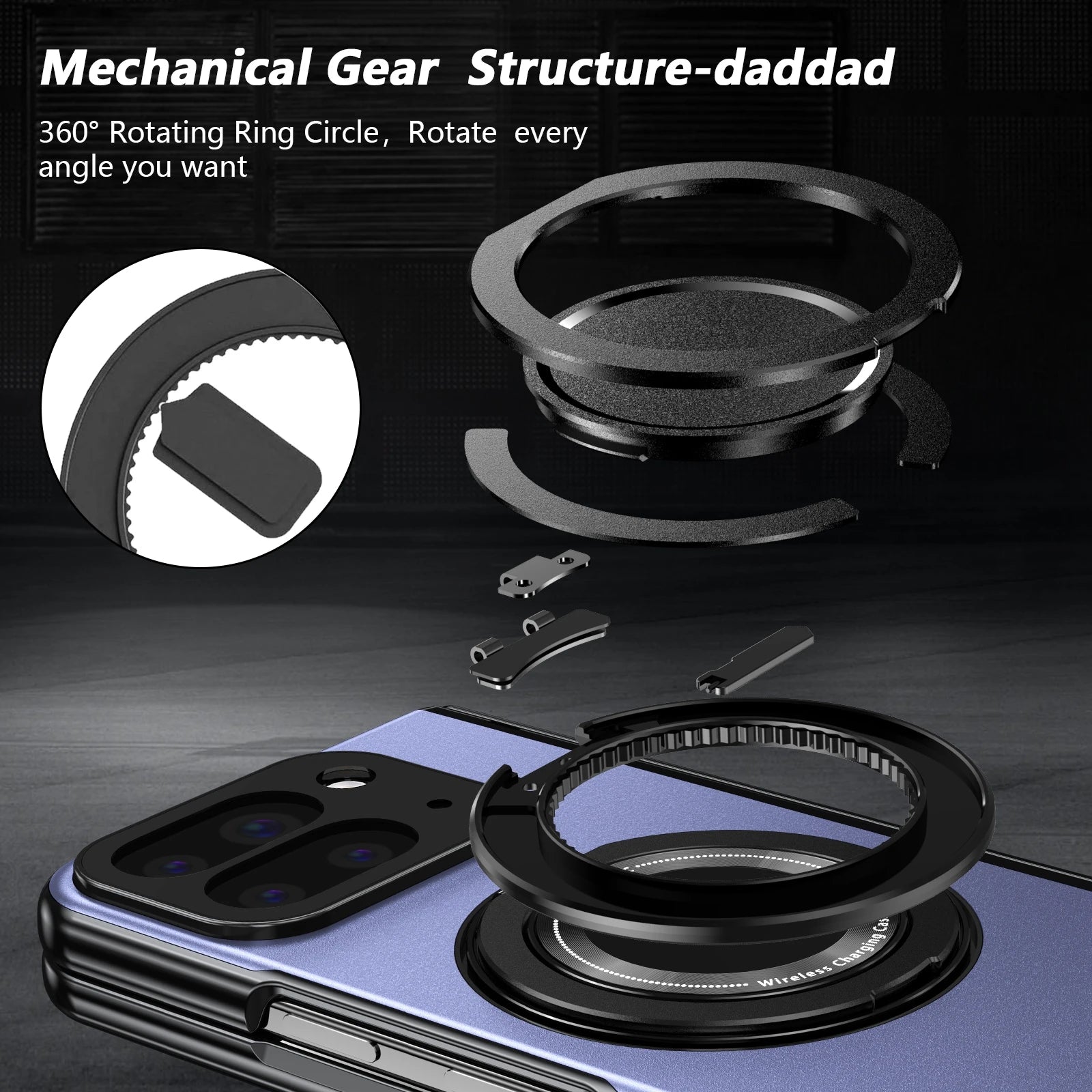 2700 Gass Strong Magnetic 360 Stand Ring Case for Google Pixel 10 Pro Fold Cover- Metal Hinge Protection with Screen Protector