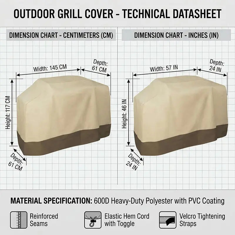 600D Outdoor BBQ Grill Cover Charcoal Gas Grills Waterproof Rip-Proof Weather-Resistant Anti-UV Heavy-duty Barbecue Oven Cover