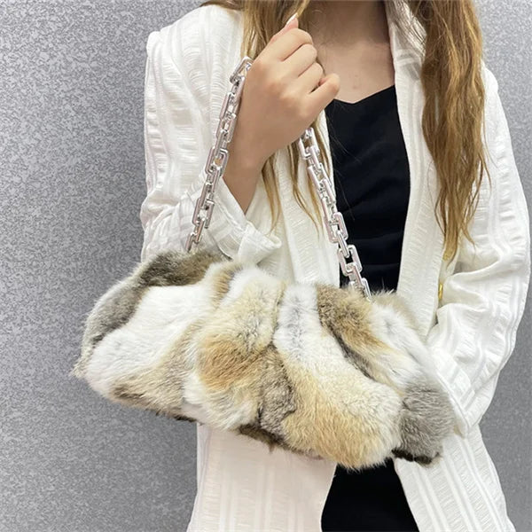 Luxury Mink Leather Bag Women's Retro Cloud Cross Bag Mobile Bag Design Clutch Clip Bag Fur 2022 New Winter Women's Handbag