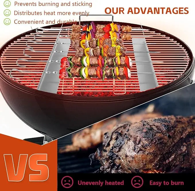 Skewer Holder Anti-slip Groove Stainless Steel Heavy Duty Long BBQ Tools Barbecue Grilling Shish Kabob Rack Outdoor Tools
